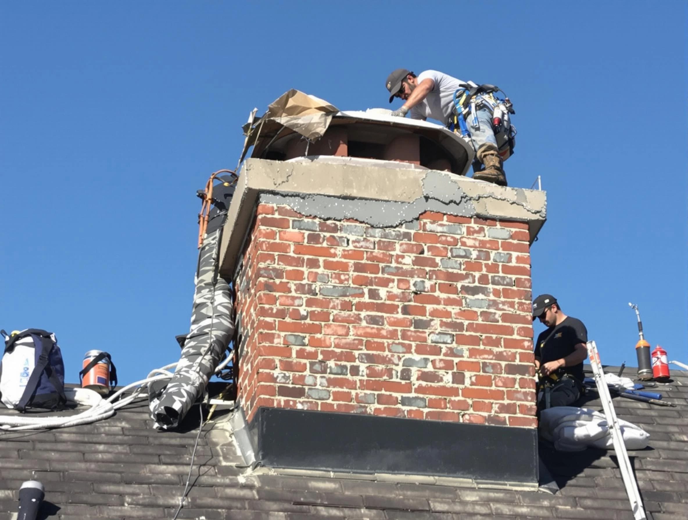 Edgewater Chimney Sweep installing a custom chimney crown in Edgewater, CO