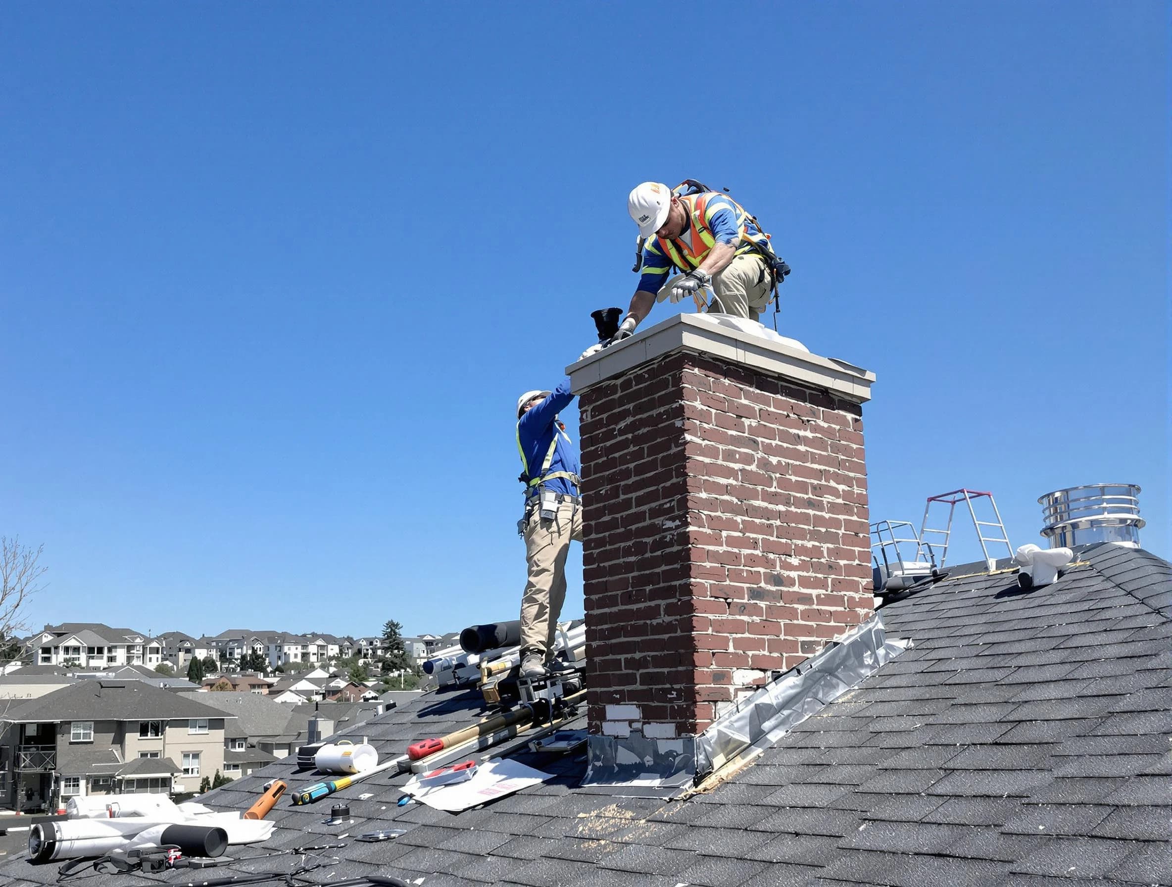 Edgewater Chimney Sweep repairing a chimney crown in Edgewater, CO