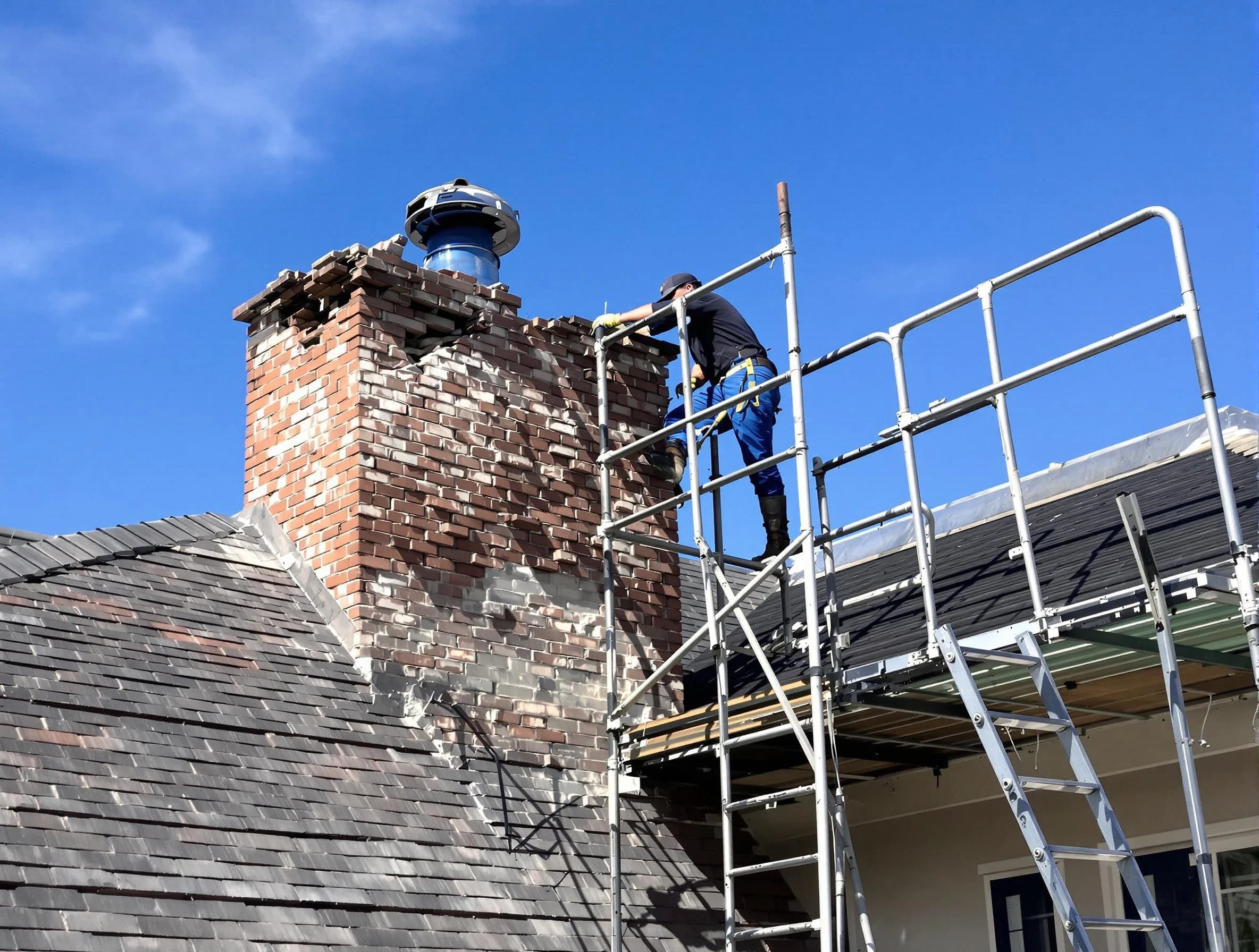 Rebuilding a chimney structure by Edgewater Chimney Sweep in Edgewater, CO